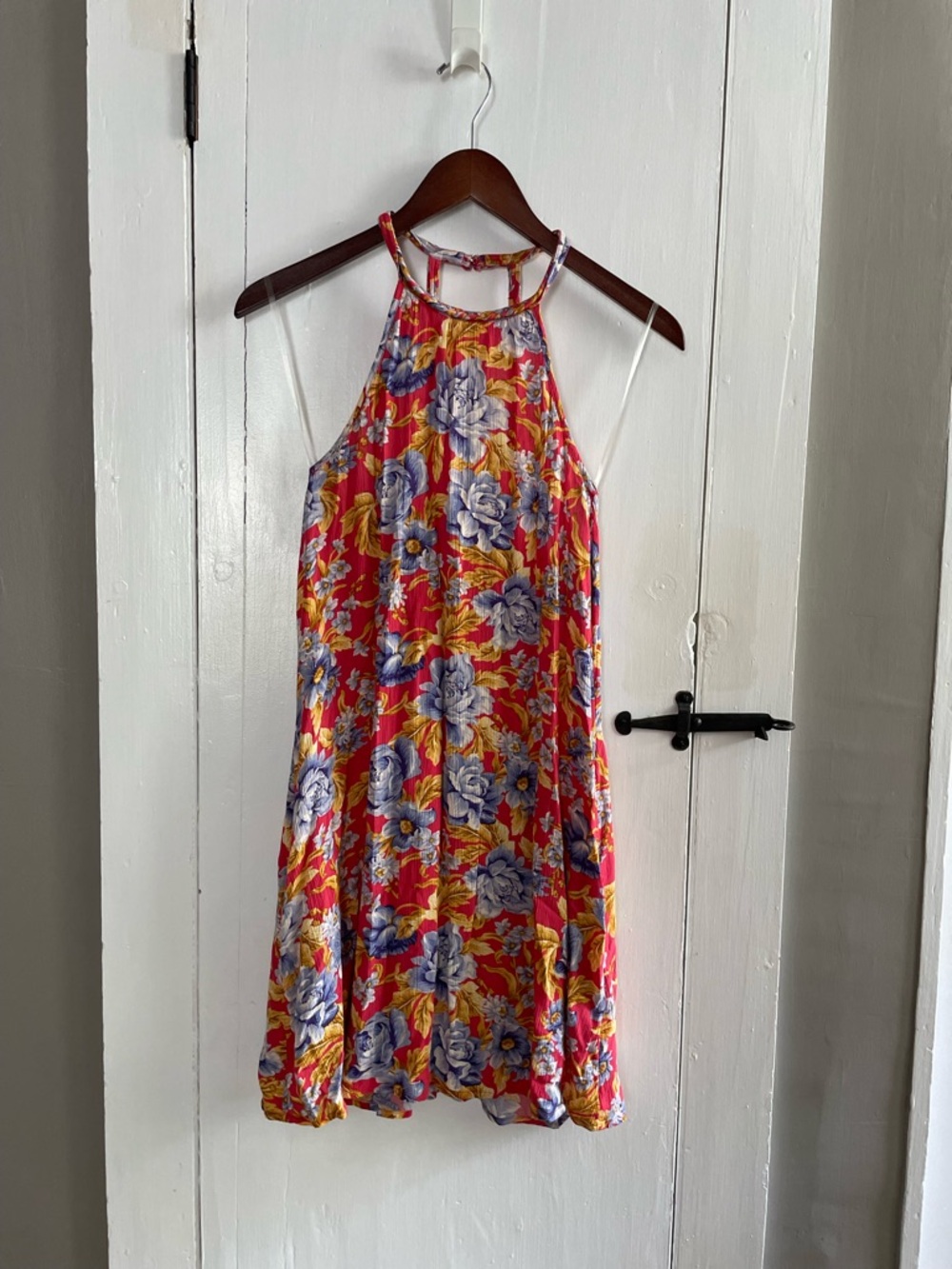 American Eagle Floral Braided Halter Sundress in Red, Yellow & Blue Size M NWT